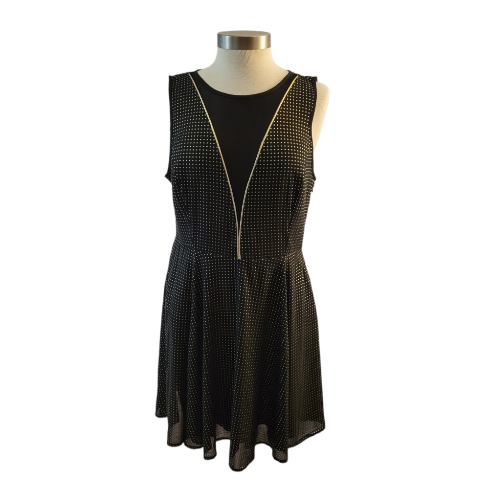 Express Skater Dress Size 12 Black Gold Mesh Sleeveless